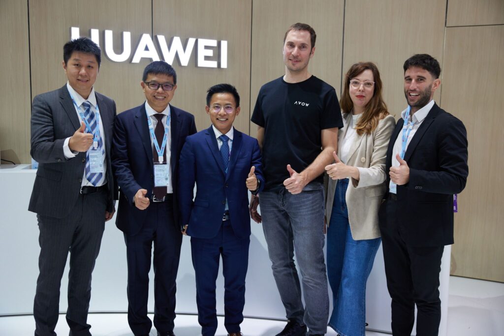 Huawei and AVOW team's celebrate new partnership agreement at private ceremony at MWC 2024 in Barcelona.