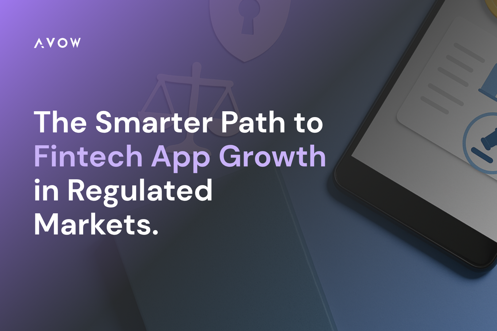 Modern smartphone on a blue background displaying finance and regulation icons including a coin, bar graph, and document, symbolizing compliant user acquisition for finance apps.