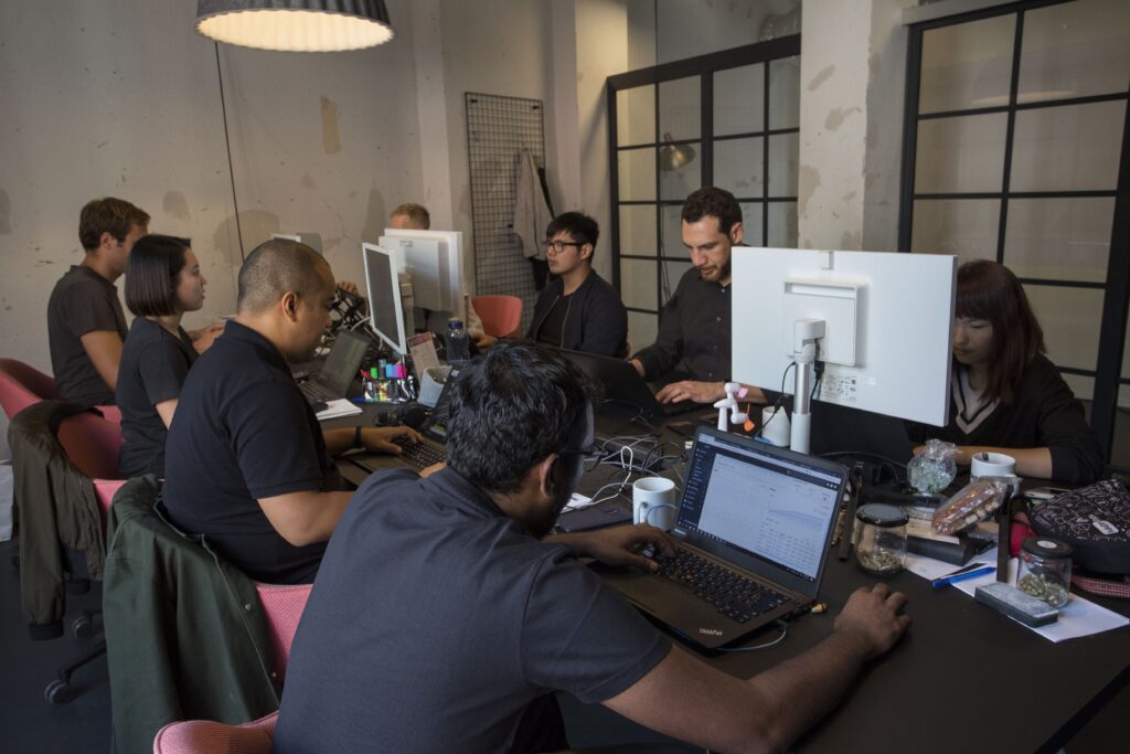 AVOW team in the early days at their first office in Factory Görlitzer Park, Berlin. AVOW Turns 8